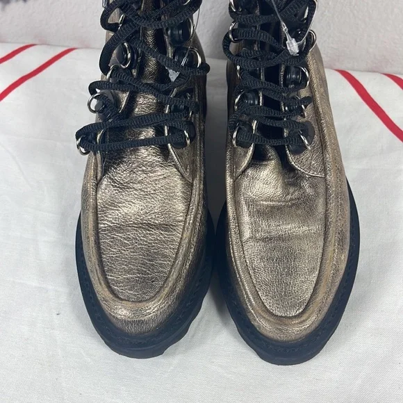 Free People Leather Gold Distressed Lace Up Boots Size 6 - Picture 4 of 6